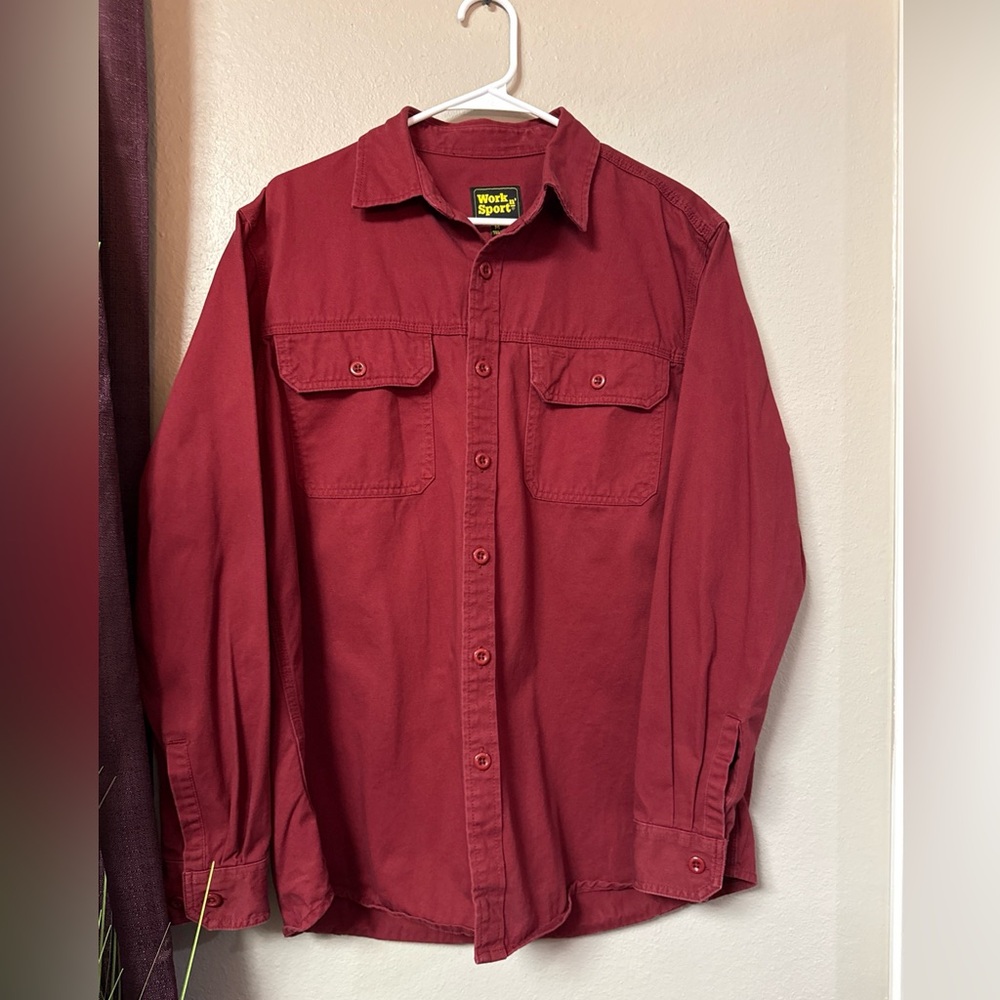MS12 Work n’ Sport Men’s red denim button down shirt size medium